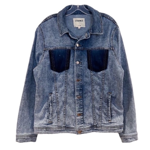L'AGENCE Jackets & Blazers - L'Agence Karina Oversized Denim Shadow Pocket Button Down Classic Jean Jacket M